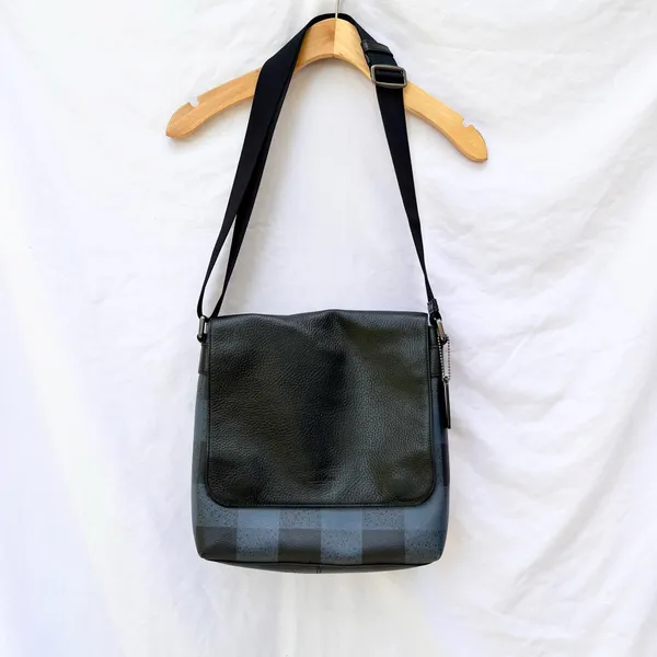 Coach | Charles Messenger Crossbody Buffalo Checker Flap Bag In Blue And Black - Image 2