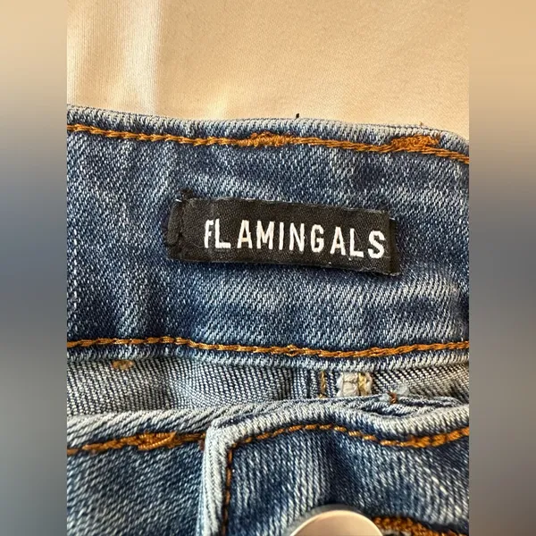 Flamingals 90's Trend Straight Leg Casual Hi Rise Jeans Button Fly Stitch Detail - Image 3