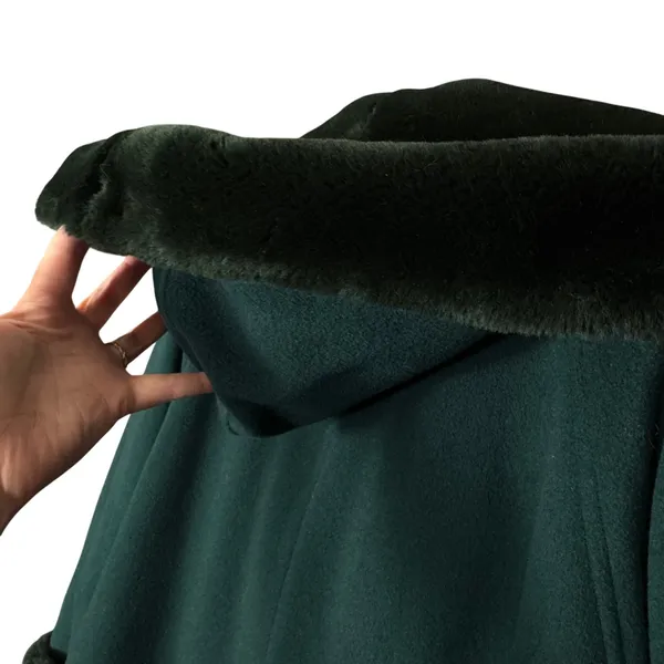 VTG Leslie Fay Wool Blend Coat Faux Fur Collar Cuffs Lined 12 Women's Dark Green - Image 8