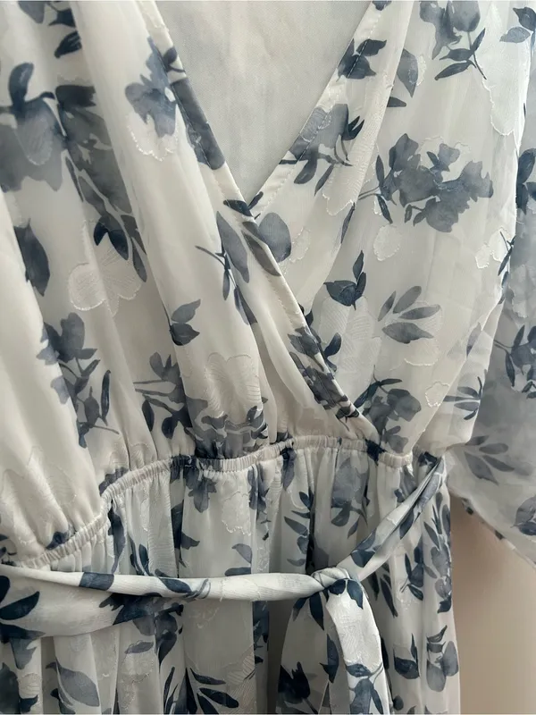 Baltic Born Luca Jacquard Kimono Slate Blue Floral White Short Sleeve Maxi - Image 4