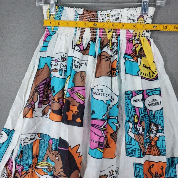 Switch Comic Book Print Maxi Skirt Women OS White Pop Art Smocked Cotton VTG - Image 7