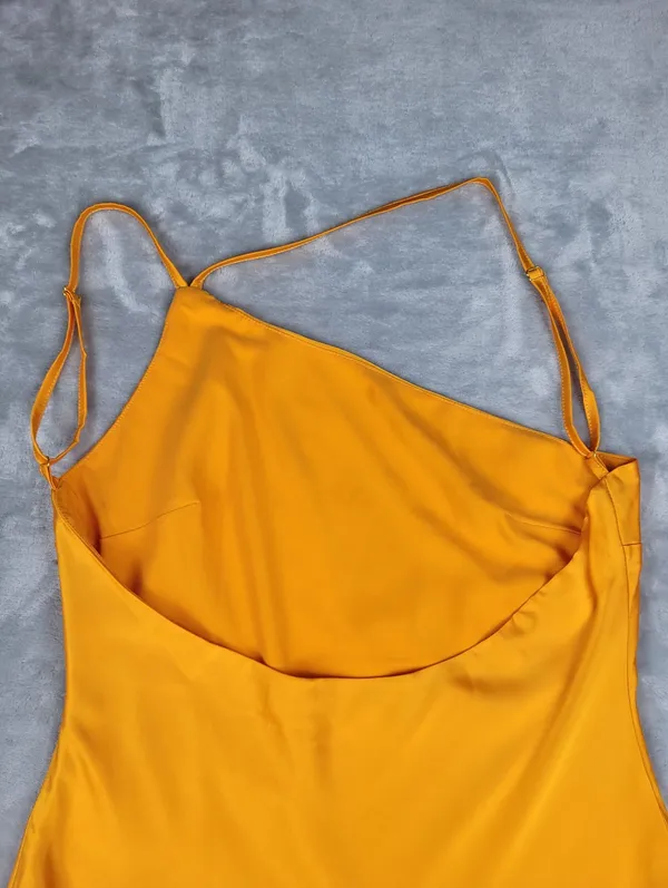 Riley Hubatka x Peppermayo Orange Satin One Shoulder Mini Dress Size US 8 - Image 12