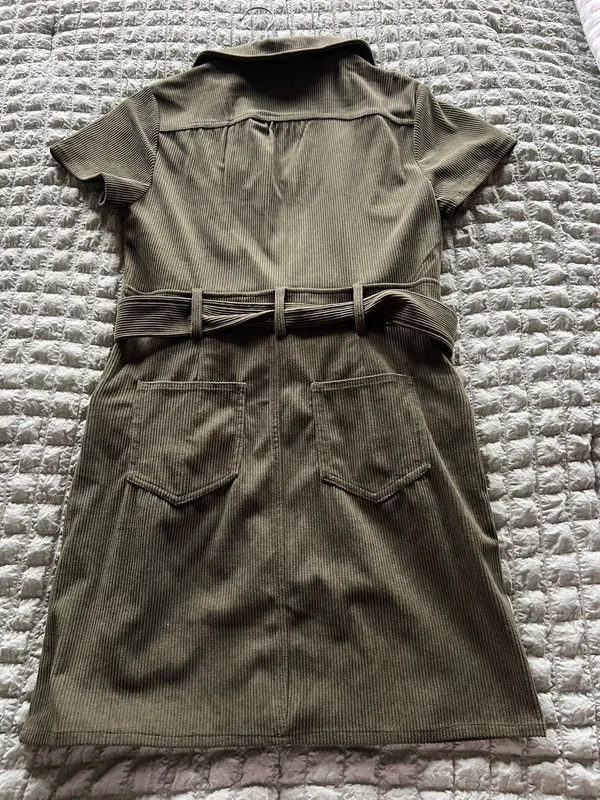 Amazon Army green corduroy dress with belt, Size S #corduroy #military - Image 3