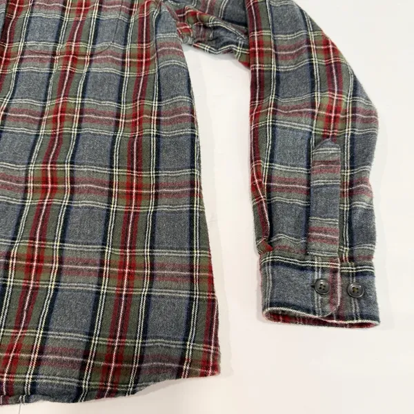 LL Bean Gray Scotch Plaid Cotton Flannel Button Shirt Relaxed Fit SMALL - Image 5