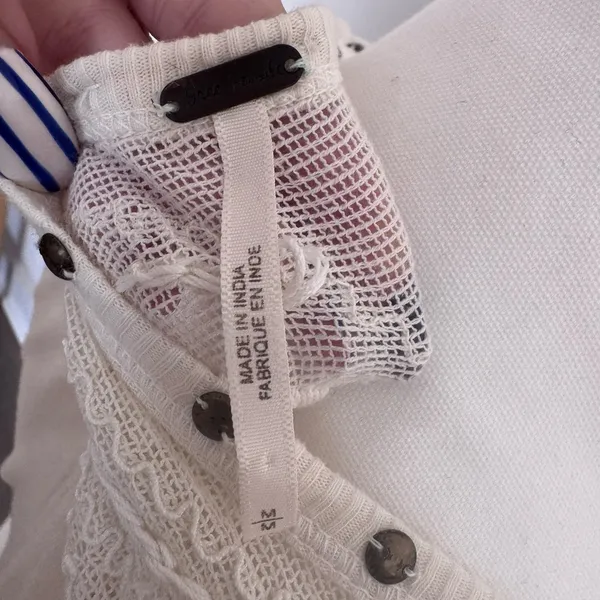 Free People Lace Cottagecore Studded Collar Cotton Slouchy Boho Longsleeve M - Image 5