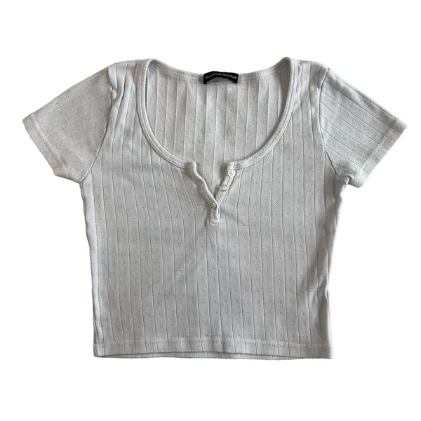 Brandy Melville White Henley Baby Tee Soft Feminine Y2K - Image 3