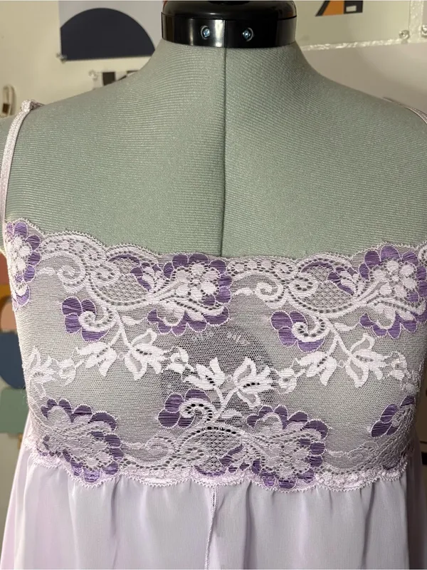 Honeydew Lavender Lace Trim Chiffon Babydoll Chemise - Image 2
