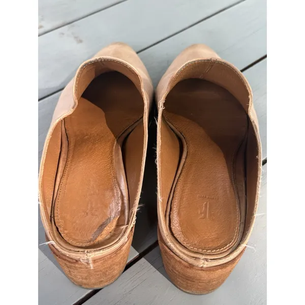 Frye Ray Leather Mules Womens Size 9.5 M Tan Natural Slip On Clogs Flat Shoes - Image 9