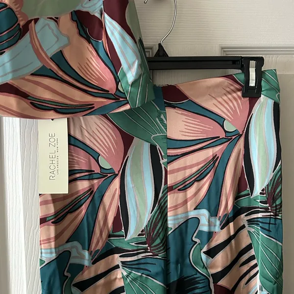 Rachel Zoe Women’s 2-Piece Tropical‎ Palm Print Satin Halter & Pant Set Small - Image 11