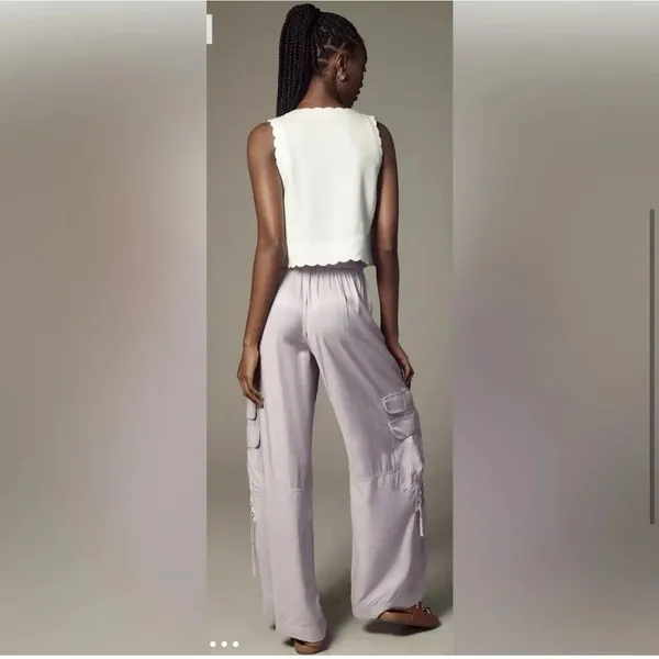 By Anthropologie Palazzo Utility Pants Cargo Wide Leg Lilac Purple Pull On Sz 10 - Image 3