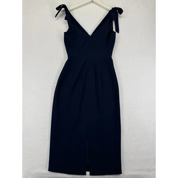 Dress The‎ Population Navy Blue V Neck Bow Shoulder Midi Dress XS - Image 7