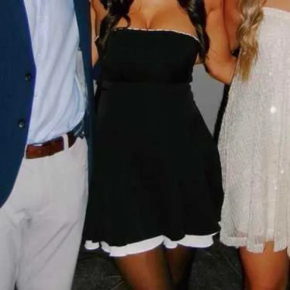 Musera Strapless Black & White Fit-and-Flare Dress | Size Small - Image 9