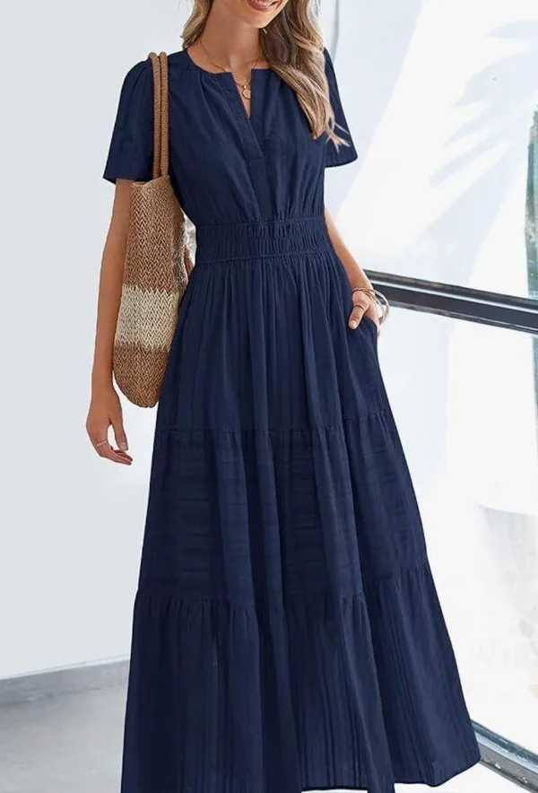 Cotton pocket Navy Blue Maxi Dress - Image 6