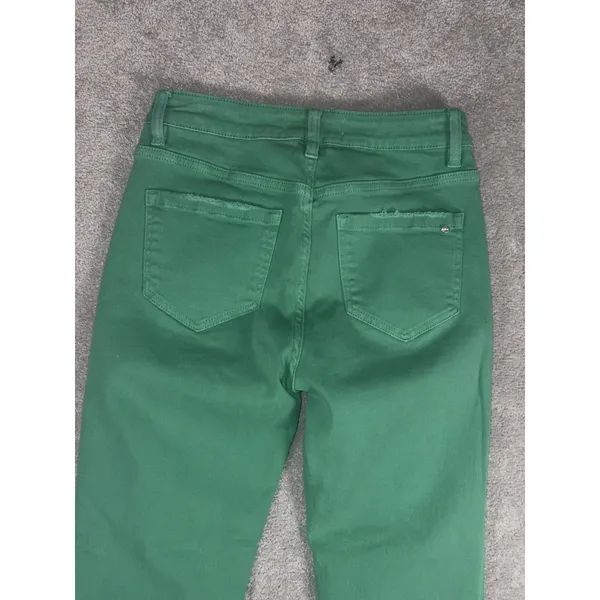 Mica Cropped Flare Jeans Women Size 25 Green Distressed Raw Hem High Rise Boho - Image 7