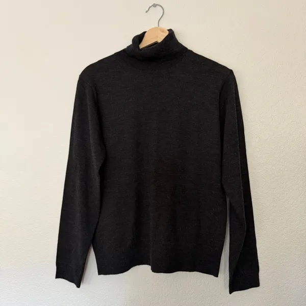 LL Bean Turtleneck Sweater Womens M Black Gray Excellent Merino Wool Vintage - Image 2