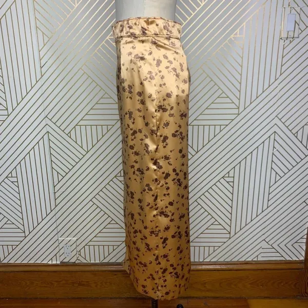 Zara Floral Print Slip Midi Skirt In Tan Gold Brown Satin Size‎ US Medium - Image 7