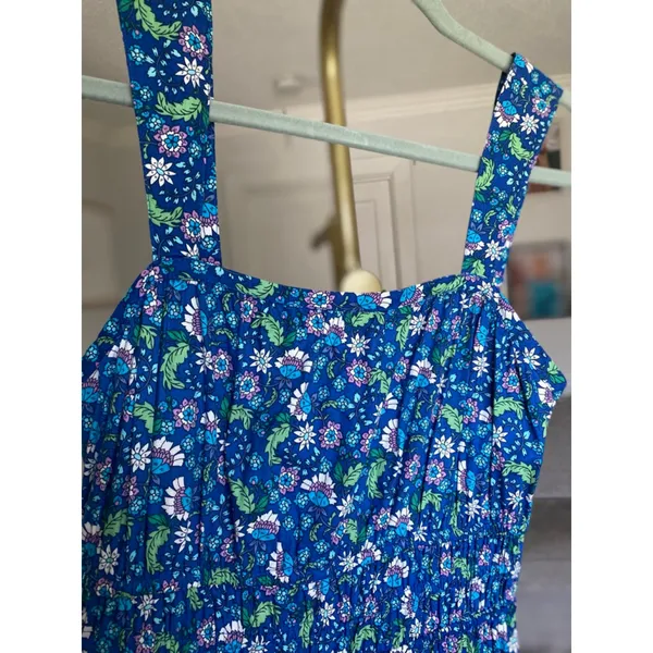 LOFT Blue Floral Smocked Maxi Dress Cottagecore Romantic Garden XS Wedding Party - Image 4