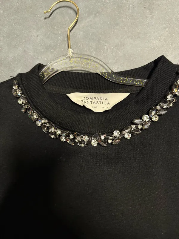 Black embellished crew neck - Image 2