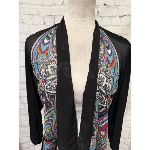 Chicos Travelers Cardigan Open Front Multicolor Paisley Flowy Boho Coquette 3/XL - Image 2