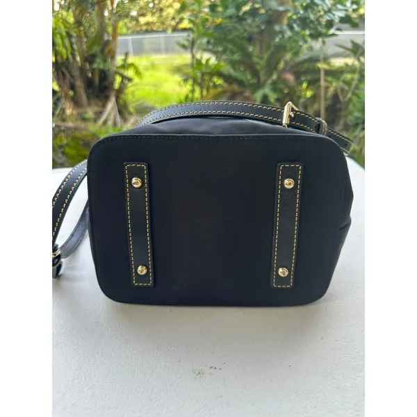 Dooney & Bourke K0689922 Black Nylon Leather Trim Drawstring Bucket Bag - Image 4