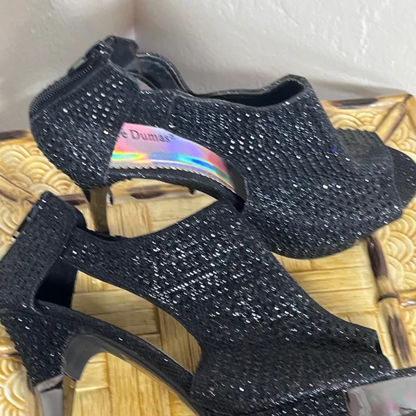 Pierre Dumas Black Crystal Peep-Toe Heels - Image 4