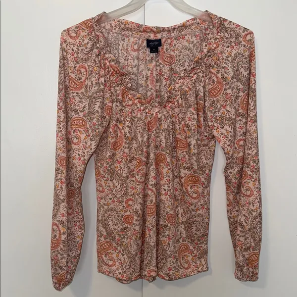 Daytrip Boho Peasant Blouse Top Blush Floral Paisley Print Women’s Medium M - Image 4