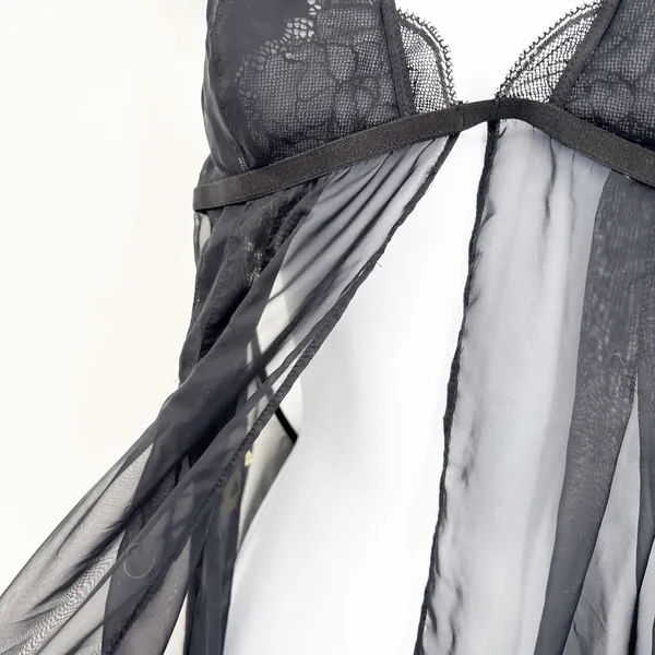 NWT‎ Victoria's Secret Womens Black Lace Sheer Mesh Whimsigoth Babydoll Top M - Image 3