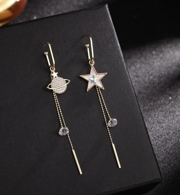 Women's Star Universe Planet Tassel Dangle Drop Earrings - Image 2