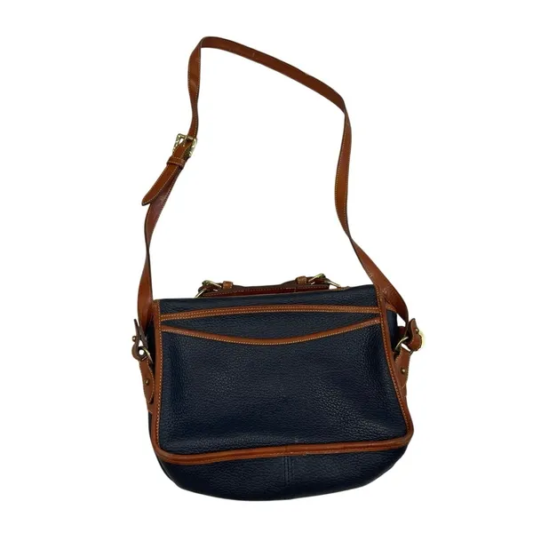 Vintage Dooney & Bourke Leather Carrier Navy Blue Crossbody Purse Turn Key Lock - Image 2