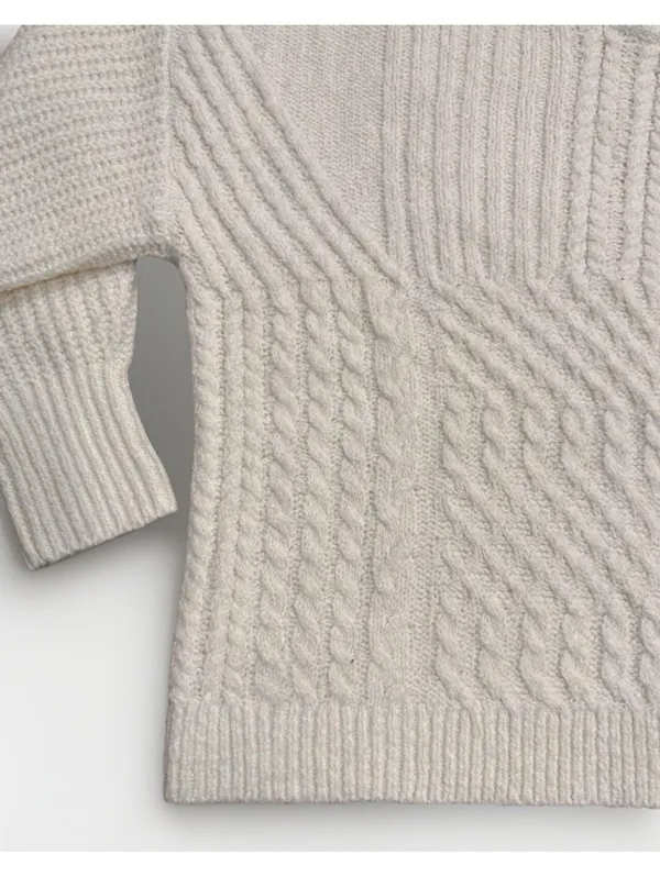 (RFB2) Old Navy Mixed Cable Knit Sweater XL NWT Cream White SoSoft Crewneck - Image 4