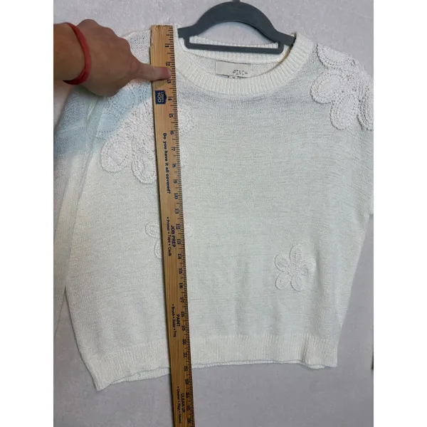 Pinch Cream Crochet Floral Applique Knit Sweater Medium Ivory Pullover Boho - Image 9