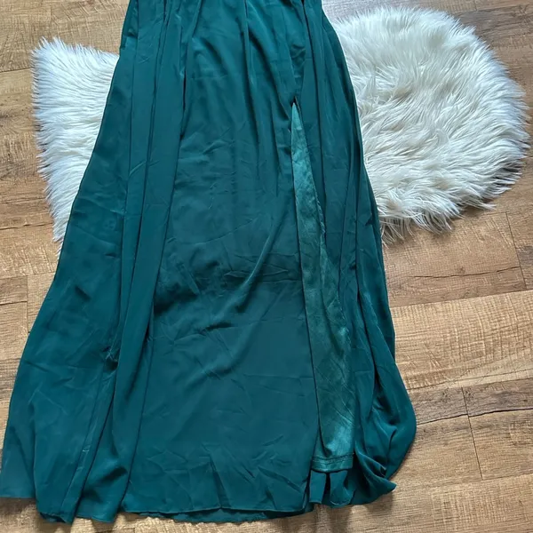 LULU’S Radiant Charisma Emerald Chiffon Ruched Tie Strap Maxi Dress - Image 5