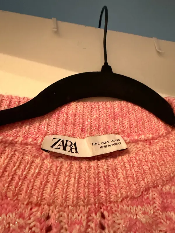 Zara Pink Cable-Knit Short Sleeve Sweater Top - Image 3
