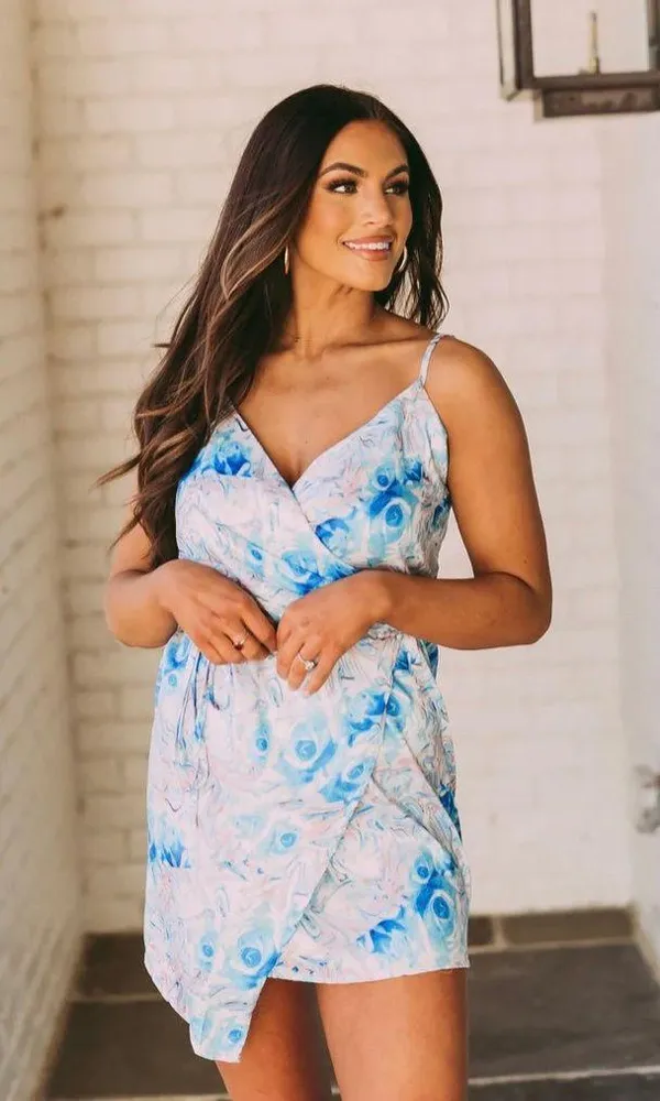 These Three Boutique Satin Floral Wrap Dress - Image 2