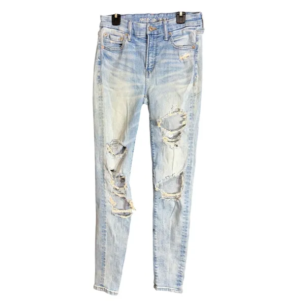 American Eagle Womens 4 Regular Hi-Rise Jegging Jeans Luxe Stretch Distressed - Image 2
