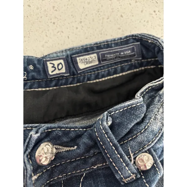 Miss Me Capri Jessica Women 30 Dark Wash Denim Low Rise Crop Western Embellished - Image 3