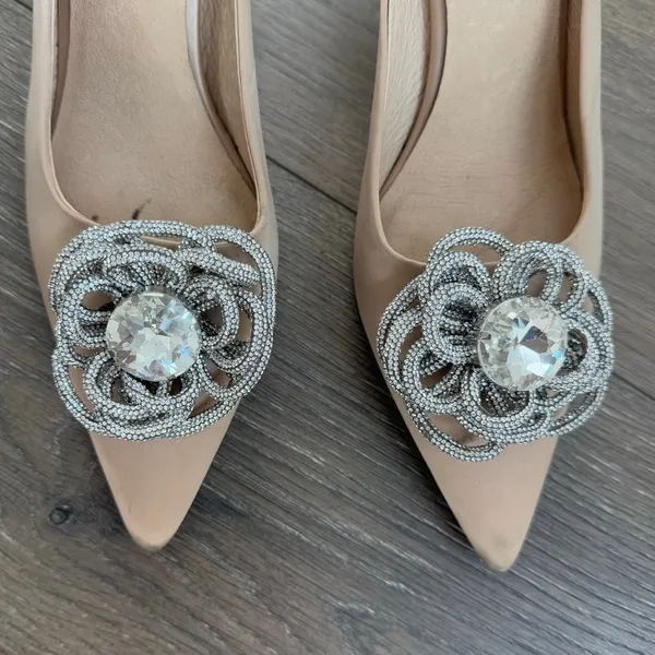Jeffrey Campbell x REVOLVE Viviana Mules Satin‎ Creme Rhinestones 7 Kitten Heel - Image 3