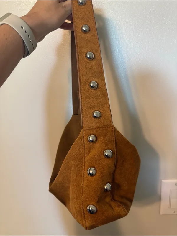 Target Brown Suede Shoulder Bag with Silver Studs - Image 3