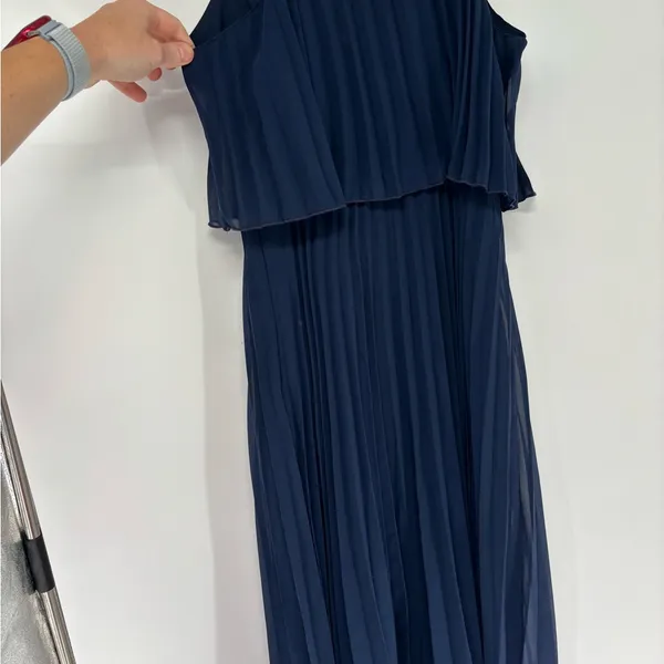 NWT Asos Lined Pleated Chiffon Dress, Navy Blue - Image 6