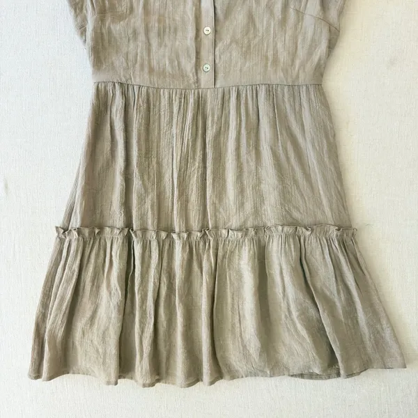 Emma &‎ Michele Shirt Dress Womens Medium Tan Flutter Sleeve Tiered Boho - Image 10