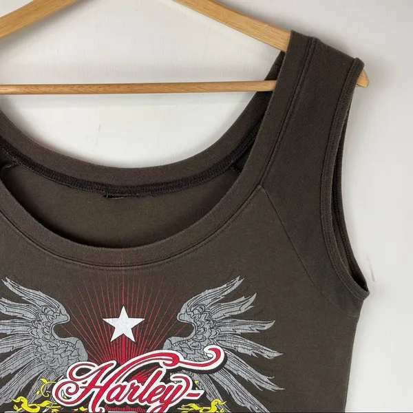 Vtg Y2K Harley Davidson Sleeveless Top Logo Graphic Brown Sz Large - Image 3