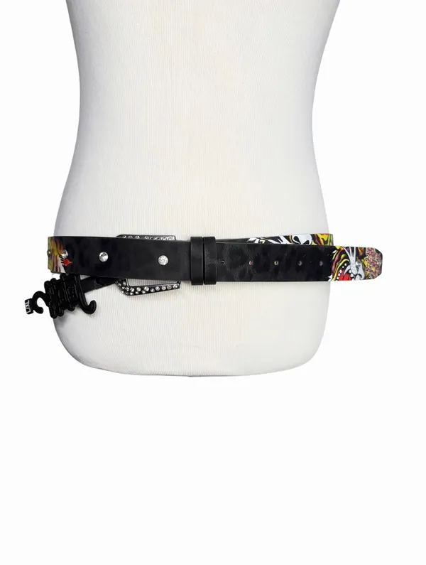 NEW Ed Hardy Leopard Black Rhinestone Belt Black Women L XL Y2K - Image 3
