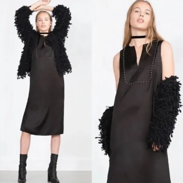 Zara sz S black studded‎ shift midi dress - Image 2