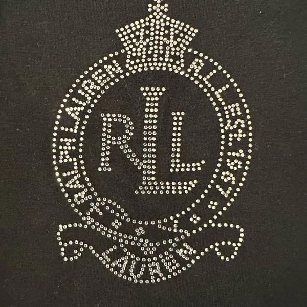 Lauren Ralph Lauren Womens Size Medium Black Bling Rhinestone Crest Logo - Image 5
