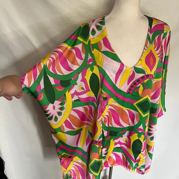 Umgee Tunic Kimono Womens Top L Pink Hippie Retro Festival Boho Resort Oversize - Image 3