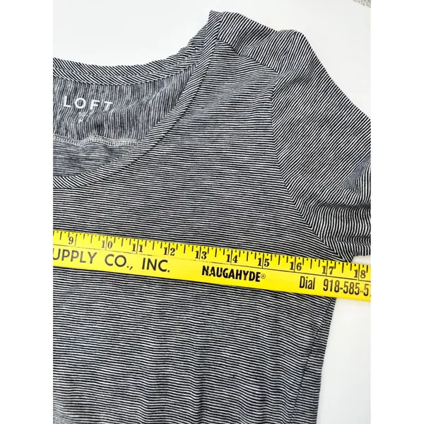 LOFT Striped Long Sleeve Tee Women Medium Blue White Cotton Slub‎ Knit - Image 8