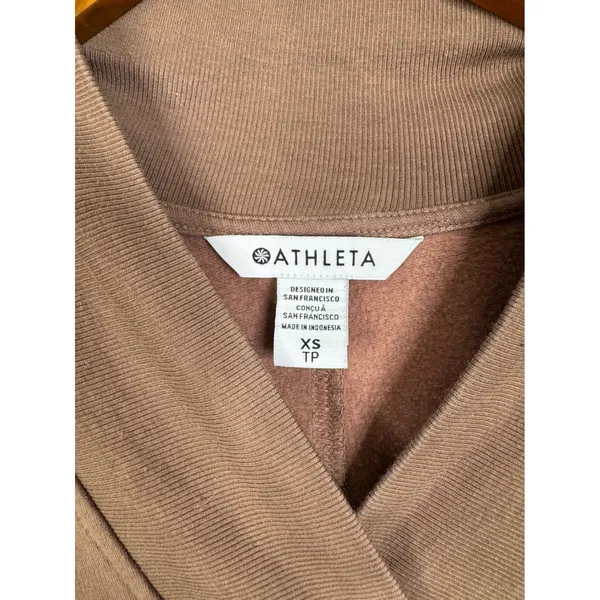 Athleta Coaster Luxe V-Neck Sweatshirt‎ Brown Mauve Fleece Pullover XS 466781 - Image 3