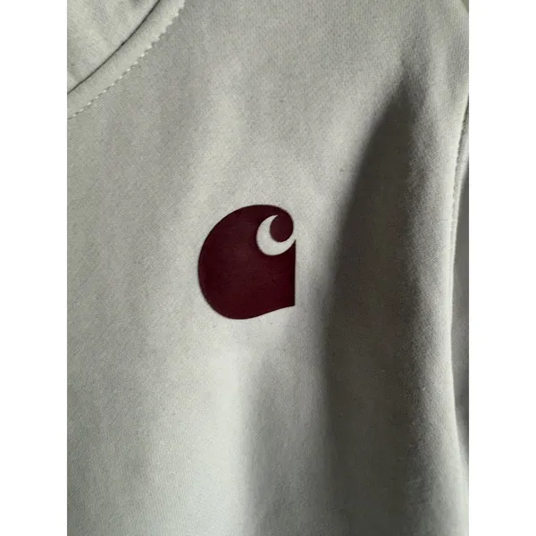 Carhartt Hoodie Women Sz Large Maroon & Cream Relaxed Fit Logo Sleeve Pullover - Image 4