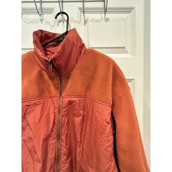 Wild Fable Womens Rust Orange Mixed Media Sherpa‎ Fleece Nylon Full Zip Jacket M - Image 5