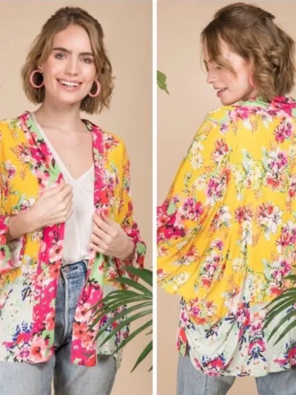 NWOT ANTHROPOLOGIE AKEMI KIN Yellow Floral Boho Kimono Cardigan OSFM - Image 12
